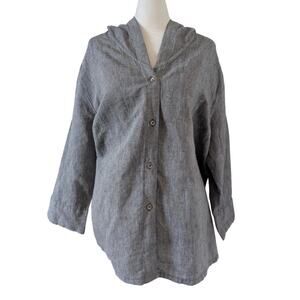 Partners' Grey Linen Button Up Hoodie 3/4 Wide Sleeve Blouse XL